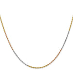 Load image into Gallery viewer, 14K Tri-Color Gold 1.5mm Diamond-cut Rope Chain Necklace Length 16'' inches
