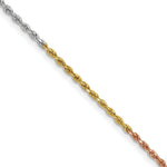 Load image into Gallery viewer, 14K Tri-Color Gold 1.5mm Diamond-cut Rope Chain Necklace Length 16'' inches