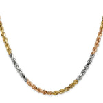Load image into Gallery viewer, 14K Tri-Color Gold 4mm Diamond-cut Rope Chain Necklace Length 18'' inches