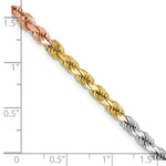 Load image into Gallery viewer, 14K Tri-Color Gold 4mm Diamond-cut Rope Chain Necklace Length 18'' inches