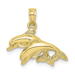 Load image into Gallery viewer, 10K Yellow White Gold Polished Double Dolphins Jumping Left Charm Pendant