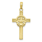 Load image into Gallery viewer, 10K Yellow White Gold Polished Claddagh Cross Pendant