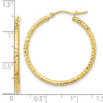 Load image into Gallery viewer, 10K Yellow White Gold Diamond-cut 2mm Round Tube Hoop Earrings
