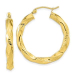 Load image into Gallery viewer, 10k Yellow White Gold Polished & Textured Twist Hoop Earrings