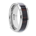 Load image into Gallery viewer, Mens Comfort Fit Tungsten Carbide Wedding Band Ring - Mahogany Obsidian Inlaid - Polished Beveled Edges - 8mm - Style name: AZTEC - Lifetime Warranty