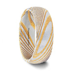Load image into Gallery viewer, Mens Comfort Fit Gold Color Domed Brushed Damascus Steel Wedding Band - A Vivid Etched Design - 6mm 8mm Wide - Style name: CERSEI - Lifetime Warranty