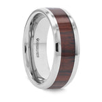 Load image into Gallery viewer, Mens Comfort Fit -Tungsten Carbide Wedding Ring - Rich Cocobolo Inlay Polished Beveled Edges - 8mm Wide - Style name: PRESLEY