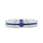 Load image into Gallery viewer, Mens Comfort Fit -Tension Set Blue Sapphire Polished Titanium Band - Blue Strip - 4mm Wide - Style name: NYMERIA