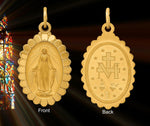 Load image into Gallery viewer, Miraculous Medal Oval Scallop Edge Solid 14K Yellow Gold in 2 Sizes - with Necklace Chain Options
