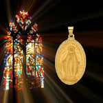 Load image into Gallery viewer, 14K Gold Miraculous Medal Oval Pendant - 7 sizes - Small - Medium - Large - X-Large