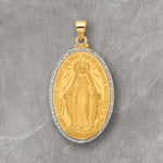 Load image into Gallery viewer, 14K Gold Miraculous Medal Oval Pendant - 7 sizes - White Rhodium Border