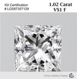 Load image into Gallery viewer, 1 Carat Certified Lab Grown Princess Cut Loose Diamond Clarity/Color VS1 F - IGI Certification Lab Report