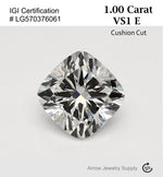 Load image into Gallery viewer, 1 Carat Certified Lab Grown Cushion Cut Loose Diamond Clarity/Color VS1 E - IGI Certification Lab Report