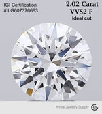 Load image into Gallery viewer, 2 Carat Certified Lab Grown Round Loose Diamond Clarity/Color VVS2 F with IGI Certification