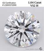Load image into Gallery viewer, 1 Carat Certified Lab Grown Round Loose Diamond Clarity/Color VS2 H with IGI Certification Lab Report