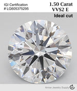 Load image into Gallery viewer, Certified 1.50 Carat Round Lab Grown Loose Diamond Clarity/Color VVS2 E - with IGI Certification