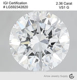 Load image into Gallery viewer, Certified 2.36 Carat Round Lab Grown Loose Diamond Color/Clarity VS2 G - with IGI Certification