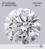 Load image into Gallery viewer, Certified 3 Carat Round Lab Grown Loose Diamond Color/Clarity VS2 H - with IGI Certification