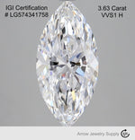 Load image into Gallery viewer, 3.63 Carat Certified Lab Grown Marquise Loose Diamond - VVS1 H with IGI Certification