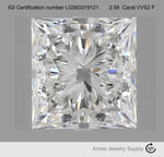 Load image into Gallery viewer, Certified 2.58 Carat Princess Cut Loose Lab Grown Diamond VVS2 F with IGI Certification Lab Report Certificate