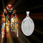 Load image into Gallery viewer, 14K Yellow or White Gold Miraculous Medal Pendant Oval - Size: 29x18mm - with Chain Options