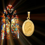 Load image into Gallery viewer, Saint Anthony Oval 14K Gold Medal Pendant in Yellow or White Gold with Free Engraving - with Chain Options