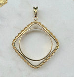 Load image into Gallery viewer, 14K Yellow Gold Coin Bezel Mounting Pendant - 4 Different Sizes - Polished Rope Cushion Shape Prong Coin Bezel Pendant with Chain Options