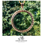 Load image into Gallery viewer, 14K Yellow Gold Coin Bezel Mounting Pendant - 7 Different Sizes - Polished Casted Rope Prong Coin Bezel Pendant with Chain Options