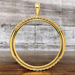 Load image into Gallery viewer, 14K Yellow Gold Coin Bezel Mounting Pendant - 6 Sizes - Polished and Vertical Double Twisted Prong Coin Bezel Pendant - with Chain Options