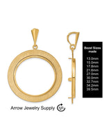 Load image into Gallery viewer, 14K Yellow Gold Coin Bezel Mounting Pendant - 9 Different Sizes - Polished and Textured Prong Coin Bezel Pendant - with Chain Options