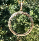 Load image into Gallery viewer, 14K Yellow Gold Coin Bezel Mounting Pendant - 10 Sizes - Polished and Textured Braided Prong Coin Bezel Pendant - with Chain Options