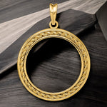 Load image into Gallery viewer, 14K Gold Coin Bezel Mounting Pendant - 19 Sizes - Solid Gold - for Making Coin Jewelry - Rope in Channel Border - with Chain Options