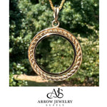 Load image into Gallery viewer, 14K Gold Coin Bezel Mounting Pendant - 19 Sizes - Solid Gold - for Making Coin Jewelry - Rope in Channel Border - with Chain Options