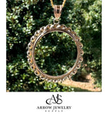 Load image into Gallery viewer, 14K Yellow Gold Coin Bezel Mounting Pendant - 4 Different Sizes - Polished Wide Twisted Wire Prong Coin Bezel Pendant - with Chain Options