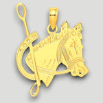 Load image into Gallery viewer, 14K Yellow Gold Textured Horse Head and Shoe Charm with Chain Necklace options