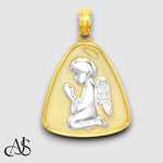 Load image into Gallery viewer, 14K Yellow Gold w/Rhodium Angel Praying w/Halo On Triangle Disc with Chain Necklace options