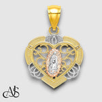 Load image into Gallery viewer, 14K Two-tone Gold w/White Rhodium Guadalupe In Heart Charm with Chain Necklace options