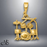Load image into Gallery viewer, 14K Yellow Gold 3D Drum Set Charm with Chain Necklace options