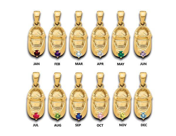 14K Gold Baby Shoe Birthstone Pendant Charm for New Mom and Baby
