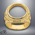 Load image into Gallery viewer, 14K Gold Mans Coin Ring Textured Fancy Filigree Design for US 1/10th oz Eagle 16.5mm Coin