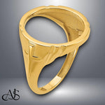Load image into Gallery viewer, 14K Gold Coin Ring Mounting with Raised Cross on Side Design for Men - Holds US 1/10th oz Eagle Gold Coin 16.5mm