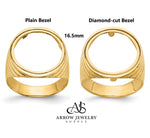 Load image into Gallery viewer, 14K Gold Coin Ring Mounting with Ribbed Sides Design for Men - Holds US 1/10th oz Eagle Gold Coin 16.5mm