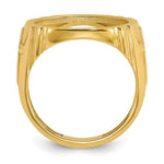 Load image into Gallery viewer, 14K Gold Coin Ring Mounting with Raised Cross on Side Design for Men - Holds US 1/10th oz Eagle Gold Coin 16.5mm