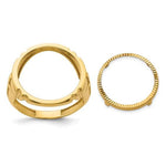 Load image into Gallery viewer, 14K Gold Coin Ring Mounting with Raised Cross on Side Design for Men - Holds US 1/10th oz Eagle Gold Coin 16.5mm