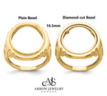Load image into Gallery viewer, 14K Gold Coin Ring Mounting with Raised Cross on Side Design for Men - Holds US 1/10th oz Eagle Gold Coin 16.5mm