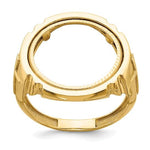 Load image into Gallery viewer, 14K Gold Coin Ring Mounting with Raised Cross on Side Design for Men - Holds US 1/10th oz Eagle Gold Coin 16.5mm