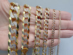 Load image into Gallery viewer, 10K Gold Solid Flat Cuban Link Chain Two-tone Diamond-cut Necklace & Bracelets 2mm 2.5mm 3mm 3.5mm 4.5mm 5.5mm 7mm 8.3mm 9.7mm 11.5mm 13mm