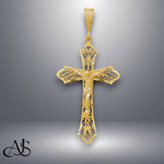 Load image into Gallery viewer, 14K Yellow Gold Satin Diamond-Cut Crucifix Pendant with Chain Necklace options