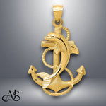 Load image into Gallery viewer, 14K Yellow Gold Dolphin on Anchor Charm with Chain Necklace options