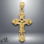 Load image into Gallery viewer, 14K Yellow Gold INRI Fleur De Lis Crucifix Pendant with Chain Necklace options